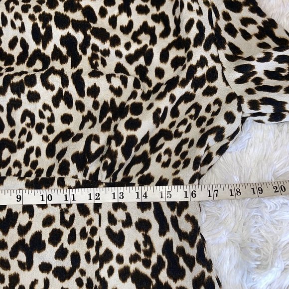 ZARA Lightweight Mini Dress Size XLARGE Animal Print Ruched Sleeve Shoulder Pads - Picture 7 of 12